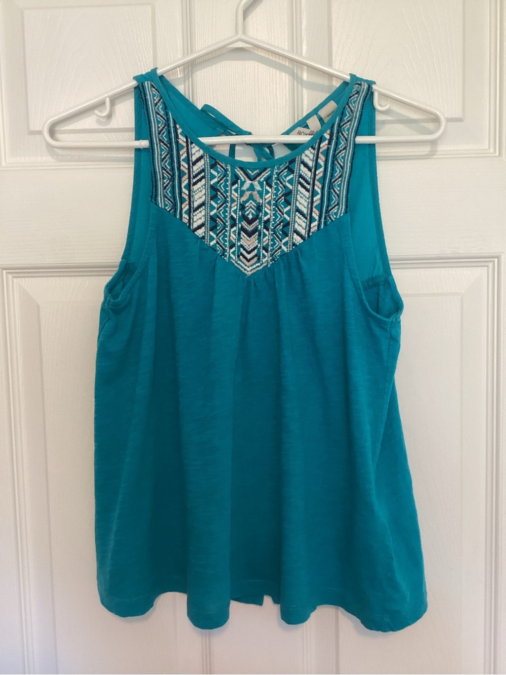 Roxy Teal Embroidered Strappy Tank Top